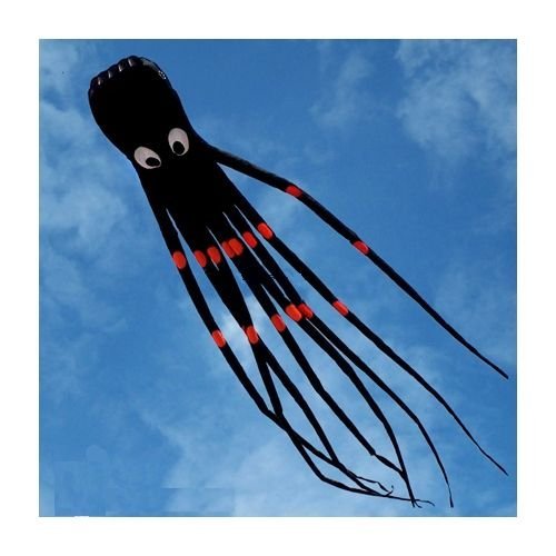 Amazona's Presentz® Black 3D 24ft Large Octopus Paul Parafoil Kite Black with Handle & String, Beach Park Outdoor Fun