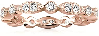 PAVOI 14K Gold Plated Cubic Zirconia Band | Round Milgrain Eternity Bands | Gold Rings for Women