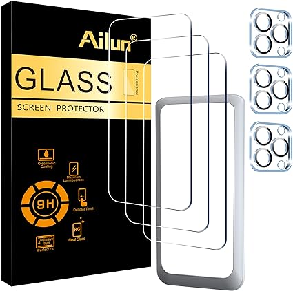 Ailun 3 Pack Screen Protector for iPhone 15 Pro Max [6.7 inch]   3 Pack Camera Lens Protector,Sensor Protection,Dynamic Island Compatible,Case Friendly Tempered Glass Film,[9H Hardness] - HD[6 Pack]