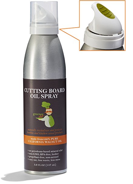 Greener Chef Cutting Board & Butcher Block Oil | Unique Spray Made From 100% Non-GMO Walnut Oil | Naturally Protects & Beautifies Wood Kitchen Products | Healthier Alternative to Mineral Oil |USA Made