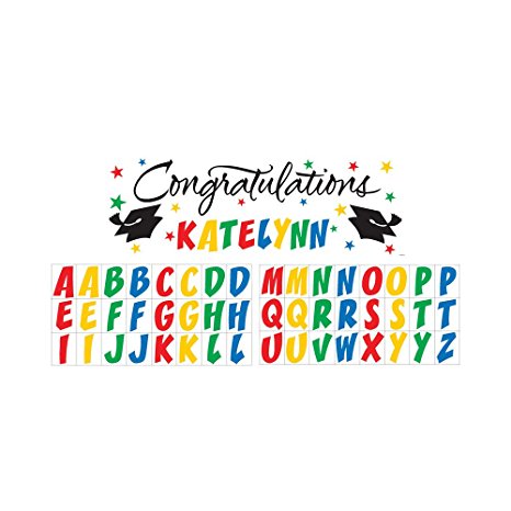 Creative Converting Classic Congratulations with Rainbow Stickers Paper Art Giant Fill-In Graduation Party Banner, 60 by 20-Inch