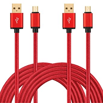 Galaxy S7 S6 Edge Active USB Charger Cable, BEST4ONE 10Ft Long Nylon Braided Hi-speed Charging Cord for Samsung Android Phone Perfectly Work with Adaptive Fast/Quick Charger (Red) Pack-2
