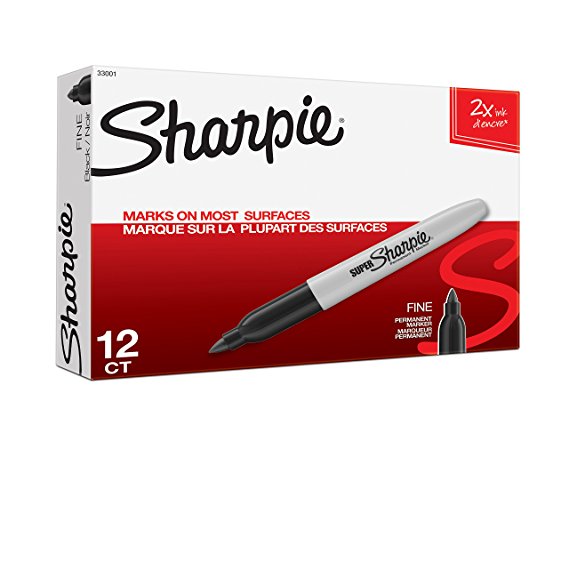 Sharpie Super Permanent Markers, Fine Point, Black, 12 Count