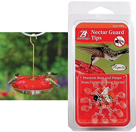 Aspects HummZinger Highview 12 Oz Hanging Hummingbird Feeder - 429, Red & 384 Nectar Guard Tips,Clear,4.5" x 15.25" x 16"