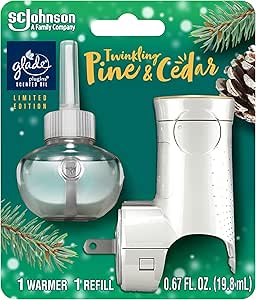 Glade PlugIns Refills Air Freshener Starter Kit, Scented and Essential Oils for Home and Bathroom, Twinkling Pine & Cedar, Limited Edition Scent, 0.67 Fl Oz, 1 Warmer   1 Refill