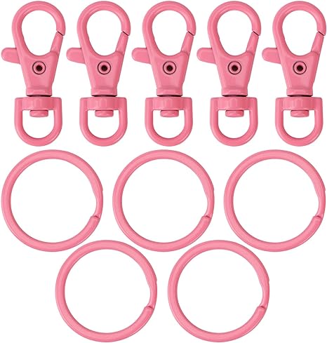 5 Set Women Key Chain Flat Key Rings Baking Varnish Metal Swivel Clasps Snap-On Keychain Ring Hook Spring Clip Snap Hook Lobster Clasp for Keys, Lanyards Jewelry Findings Crafting DIY, Pink