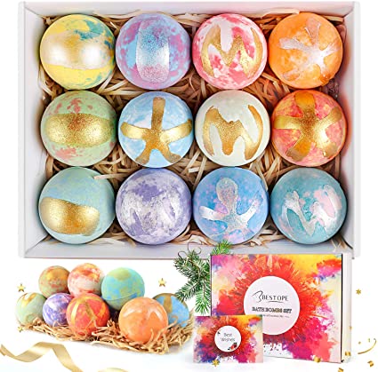 BESTOPE Bath Bombs Gift Set 12 Pack, Natural Essential Oil and Sea Salt Bath Bomb Kit for Deep Moisturize Skin, with Greeting Card, Gift for Women, Mom, Her, Kids