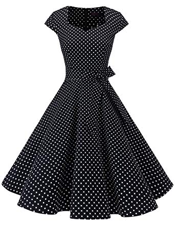 DRESSTELLS Retro 1950s Cocktail Dresses Vintage Swing Dress with Cap-Sleeves