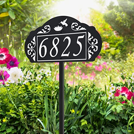 Hummingbird & Flower Reflective Garden Address Sign - USA Hand Crafted