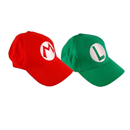 2PCS Super Mario Bros Baseball Cap Mario Luigi Cosplay Red Green