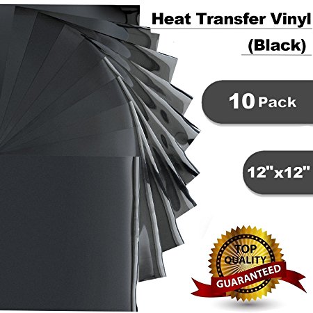 Heat Transfer Vinyl Black - 12"x12" Sheets- 10 Pack- Iron On HTV for T Shirt (U-ZM)