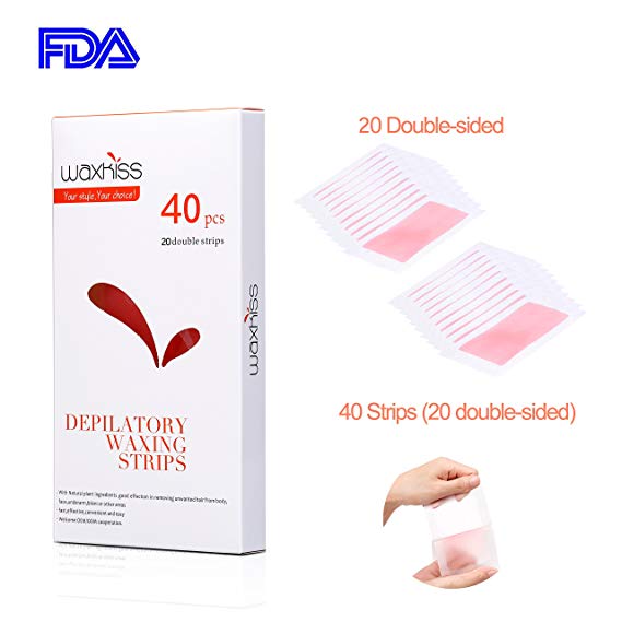 Waxkiss Wax Strips Facial and Body Hair Removal Ready to Use Cold Self Waxing Strips for Woman & Man - 40 Large Strips for Waxing