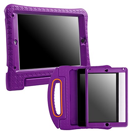 HDE iPad Air 2 Bumper Case for Kids Shockproof Hard Cover Handle Stand with Built in Screen Protector for Apple iPad Air 2 (Full Protection Purple)