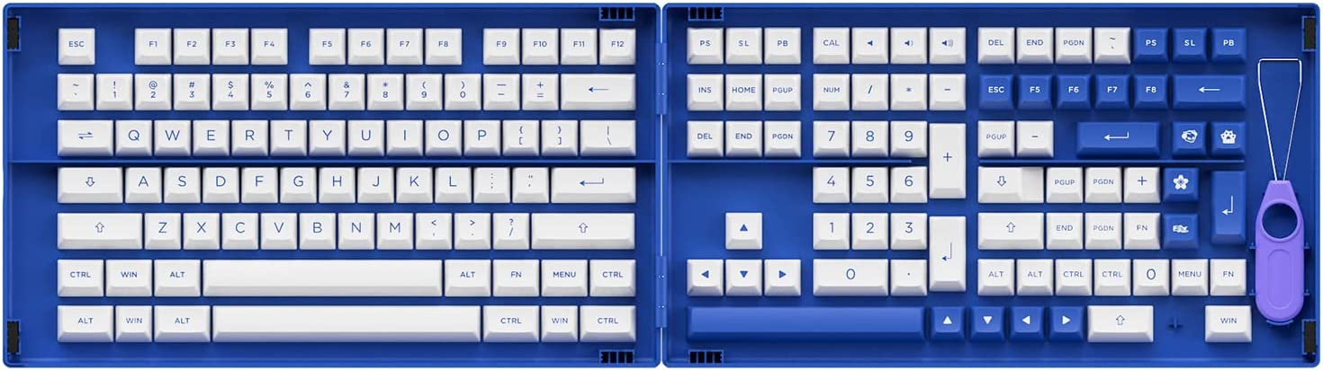 Akko Blue on White 197-Key ASA Profile PBT Double-Shot Keycap Set for Mechanical Keyboards with Mac and ISO Enter Keys with Collection Box