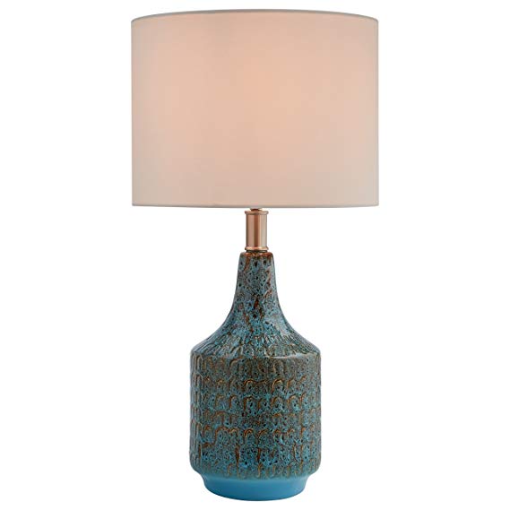 Rivet Modern Metal Table Lamp, 22"H, With Bulb, Blue with Linen Shade