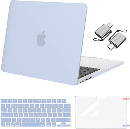 MOSISO Compatible with MacBook Air 13.6 inch Case 2022 2023 Release A2681 M2 Chip Liquid Retina Display Touch ID, Plastic Hard Case&Keyboard Skin&Screen Protector&Type C Adapter 2 Pack, Cerulean Blue