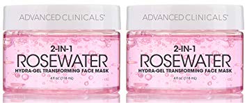 Advanced Clinicals Rosewater Mask for Fine Lines, Dry Skin, Puffiness. 2-in-1 overnight sleep mask with Bulgarian Rose, Coconut Oil, and Natural Fruit Extracts. 4 fl oz (118ml) (Two - 4oz)