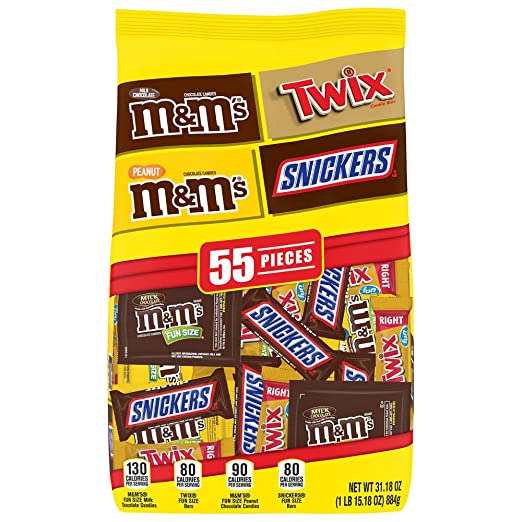 SNICKERS, M&M'S & TWIX Fun Size Chocolate Candy Variety Mix, 31.18-Ounce 55 Piece Bag