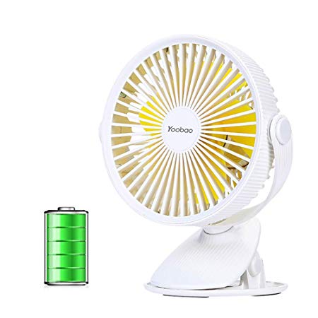 Yoobao Battery Operated Clip on Stroller Fan, Portable Personal Fan, Small USB Rechargeable Desk Fan (360°Rotation, 3-Speed) for Baby Stroller, Crib, Home, Office, Outdoor Camping & Travel - White