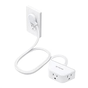 TROND Short Flat Extension Cord 3ft | Flat Plug Power Strip | 3 Prong Grounded 3 Outlet | 1625W | 13A | 16 Gauge Power Cord | for Indoor Home Kitchen Office Travel Cruise Essentials | White