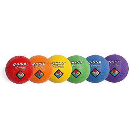 Champion Sports Playground Ball Set: 6 Multi Colored Textured Nylon Soft Rubber Bouncy Indoor Outdoor Balls Perfect for Kids Dodgeball Kickball Foursquare or Handball Games