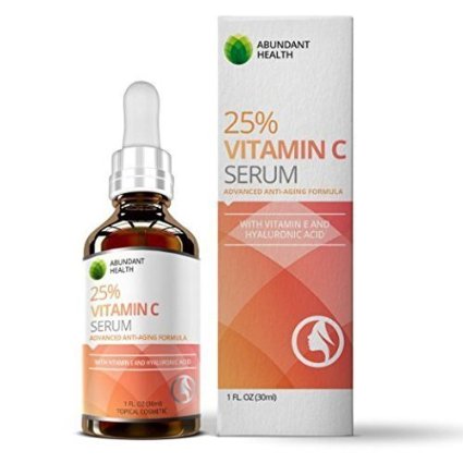 Abundant Health 25 Vitamin C Serum with Vitamin E and Hyaluronic Acid for Youthful Looking Skin 1 fl oz