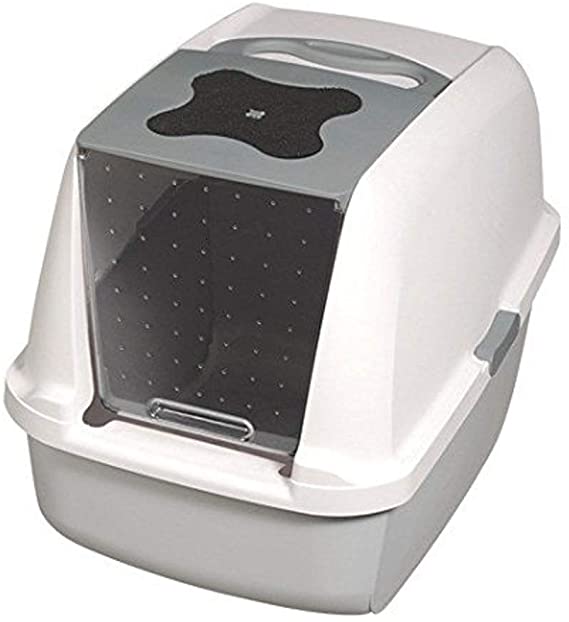 Catit 50702 Hooded Cat Litter Pan, Grey and White