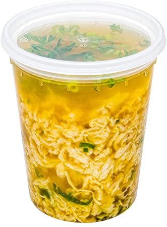 Asporto Microwavable To-Go Container - BPA Free Round Soup Container with Clear Plastic Lid - Catering & Takeout - 32 oz - Clear - Plastic - Disposable - 100ct Box - Restaurantware