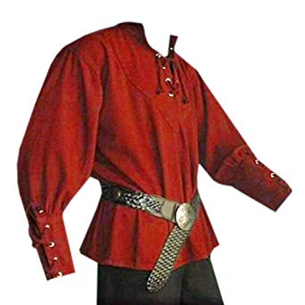 Karlywindow Men's Medieval Lace up Pirate Mercenary Scottish Wide Cuff Shirt Costume