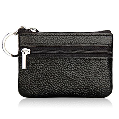 lovelive99 Womens Genuine Leather Zipper Mini Coin Purse Key Ring Card Holder Wallet