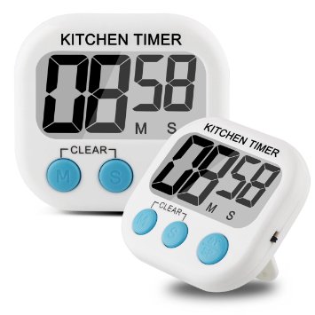 2 Pack Kootek Digital Kitchen Timer Cooking Timers Clock with Alarm Magnetic Back and Retractable Stand Minute Second Count Up Countdown Large LCD Display Batteries Included