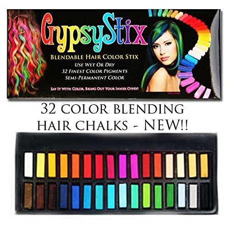 Gypsy Stix 32 Colors - Hair Chalk and Hair Color Temporary Rub for Any Hair Color - Blendable Colors