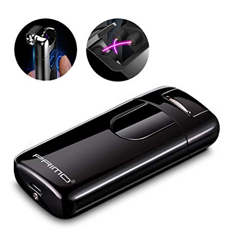 Oiikury Electric Lighter Tesla Windproof USB Rechargeable Dual Arc Plasma Lighter with LED Display Power (Black ice)