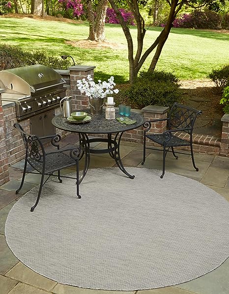 Unique Loom Outdoor Solid Collection Area Rug - Solid (Round 13' 0" x 13' 0", Light Gray/Ivory)