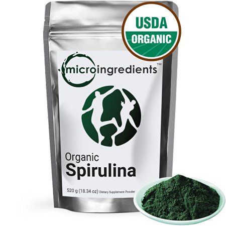 Micro Ingredients USDA Organic Spirulina Powder - Best Superfood Rich Vitamins & Minerals (520 grams / 1.15 lb)