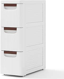 Giantex 3 Drawers Storage Cart, Narrow Plastic Dresser, Rolling Organizer Cart for Office Classroom Bedroom Bathroom Art Craft Supplies, Mobile Slim Utility Cart on Wheels (7.5"x16.5"x22.5")