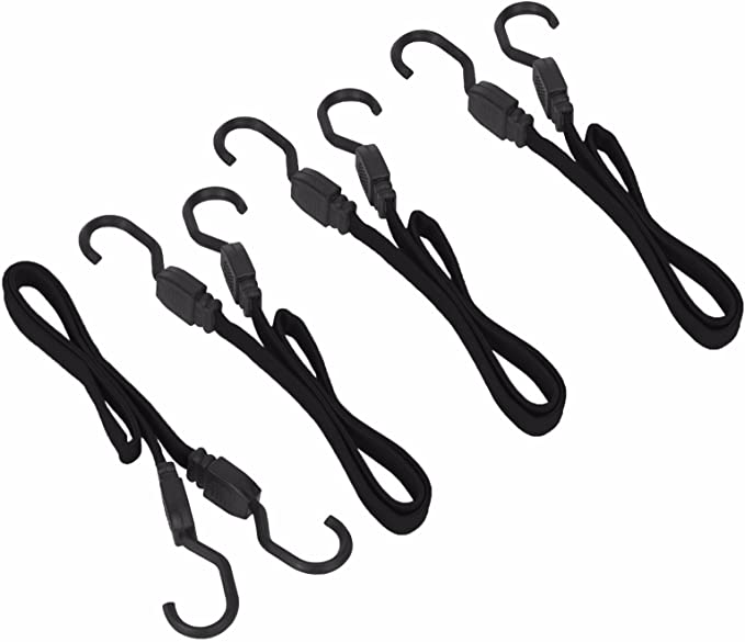Wideskall 4 Pieces 24" inch Flat Bungee Cords with Hooks Black