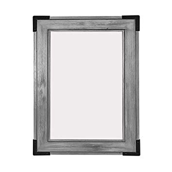 MAYKKE Cassidy 28" W X 36" H Bamboo Framed Wall Mirror Rustic & Cottage Chic Bathroom Vanity Wood Glass Panel Distressed Farmhouse Horizontal or Vertical Orientation Weathered Gray, NHA1290401