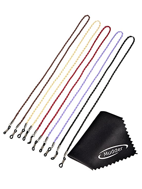 Mudder 5 Piece Eyeglass Chain PU Leather Glass Strap with 2 Piece Cleaning Cloth