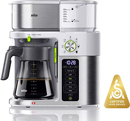 Braun MultiServe Coffee Machine 7 Programmable Brew Sizes / 3 Strengths   Iced Coffee & Hot Water for Tea, Glass Carafe (10-Cup), White, KF9150WH