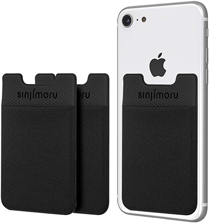 Sinjimoru Card Holder for Back of Phone, Minimalist iPhone Wallet Sticker. Sinji Pouch Basic 2, Black [3 Pack]
