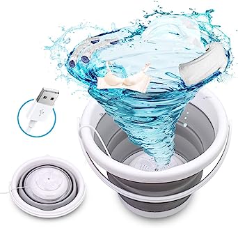 Mini Washing Machine, Ultrasonic Turbine Washer, Foldable Laundry Tub With USB Powered, Portable Compact Personal Baby Clothes Washer for Home Travel Apartments Dorms Socks Underwear Bra