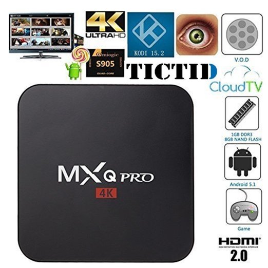 TICTID MXQ Pro Android TV Box Amlogic S905 Chipset Kodi Full Loaded Android 5.1 Lollipop OS TV Box Quad Core 1G/8G 4K Google Streaming Media Players with WiFi HDMI DLNA