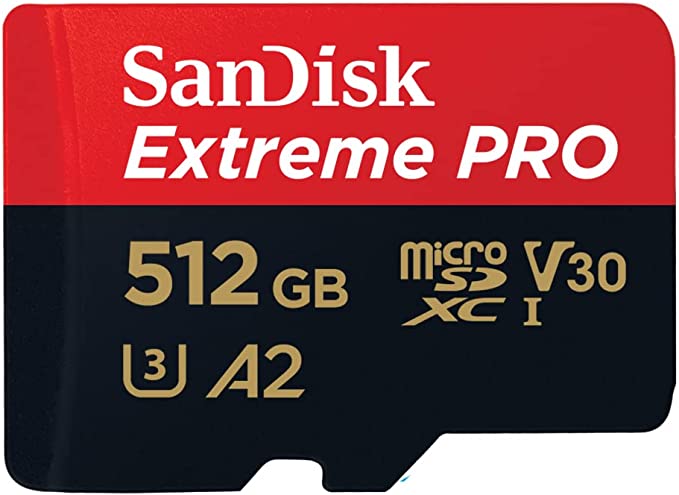 SanDisk 512GB Extreme PRO® microSD™ UHS-I Card with Adapter C10, U3, V30, A2, 200MB/s Read 140MB/s Write SDSQXCD-512G-GN6MA