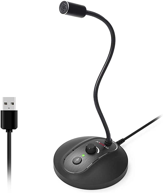 USB Computer Microphone with Mute Button,Plug&Play Condenser,Desktop, PC, Laptop, Mac, PS4 Mic LED Indicator -360 Gooseneck Design -Recording, Dictation, YouTube, Gaming, Streaming (Omnidirectional)