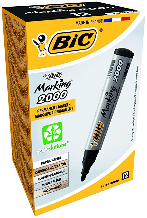 BIC Marking 2000 Permanent Markers Bullet Tip Black 12 Box