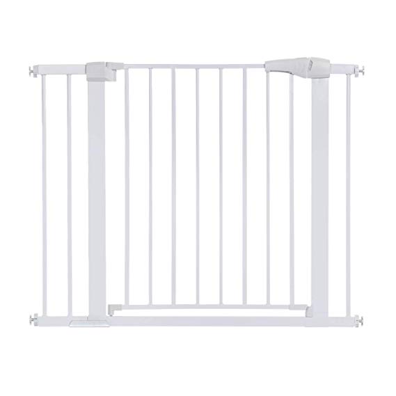 40.5" Auto Close Safety Gate, KingSo Baby Gate Extra Wide 29.5"-40.5'' Walk Thru for House Stairs Doorways Hallways Include 2.75'' & 5.5'' Extension Kits, 4 Pressure Bolts, 4 Wall Cups, 1 Key(White)