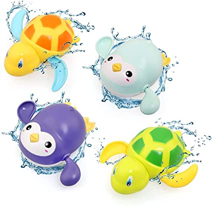 LEADSTAR Bath Toys, 4 Pack Bathtub Toys for Baby Toddler, Wind Up Bathing Water Toy Bath Swimming Duck Toy, Swimming Tub Bathtub Pool Cute Swimming Turtle Penguin Toys for Boys Girls 3 Year Old