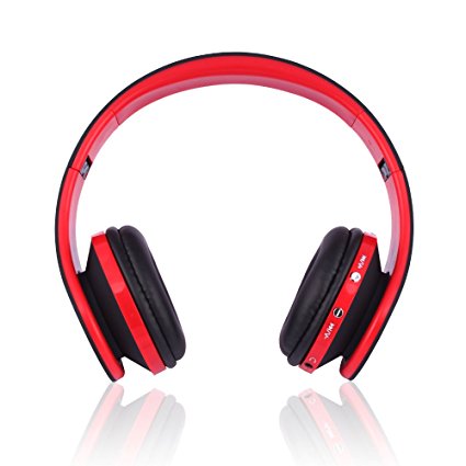 FX-Victoria Bluetooth Headset over Ear Headphone, Bluetooth Wireless Headphones, Stereo Foldable Headset with Built in Microphone and Volume Control, On Ear Stereo Wireless Headset – Red