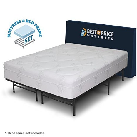 Best Price Mattress 12" Grand Memory Foam Mattress & New Innovative Box Spring Platform Metal Bed Frame/Foundation, Queen